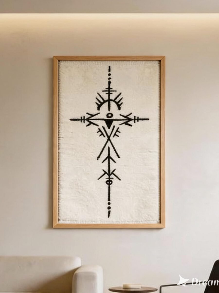 A Taznakht rug displayed vertically as wall art
