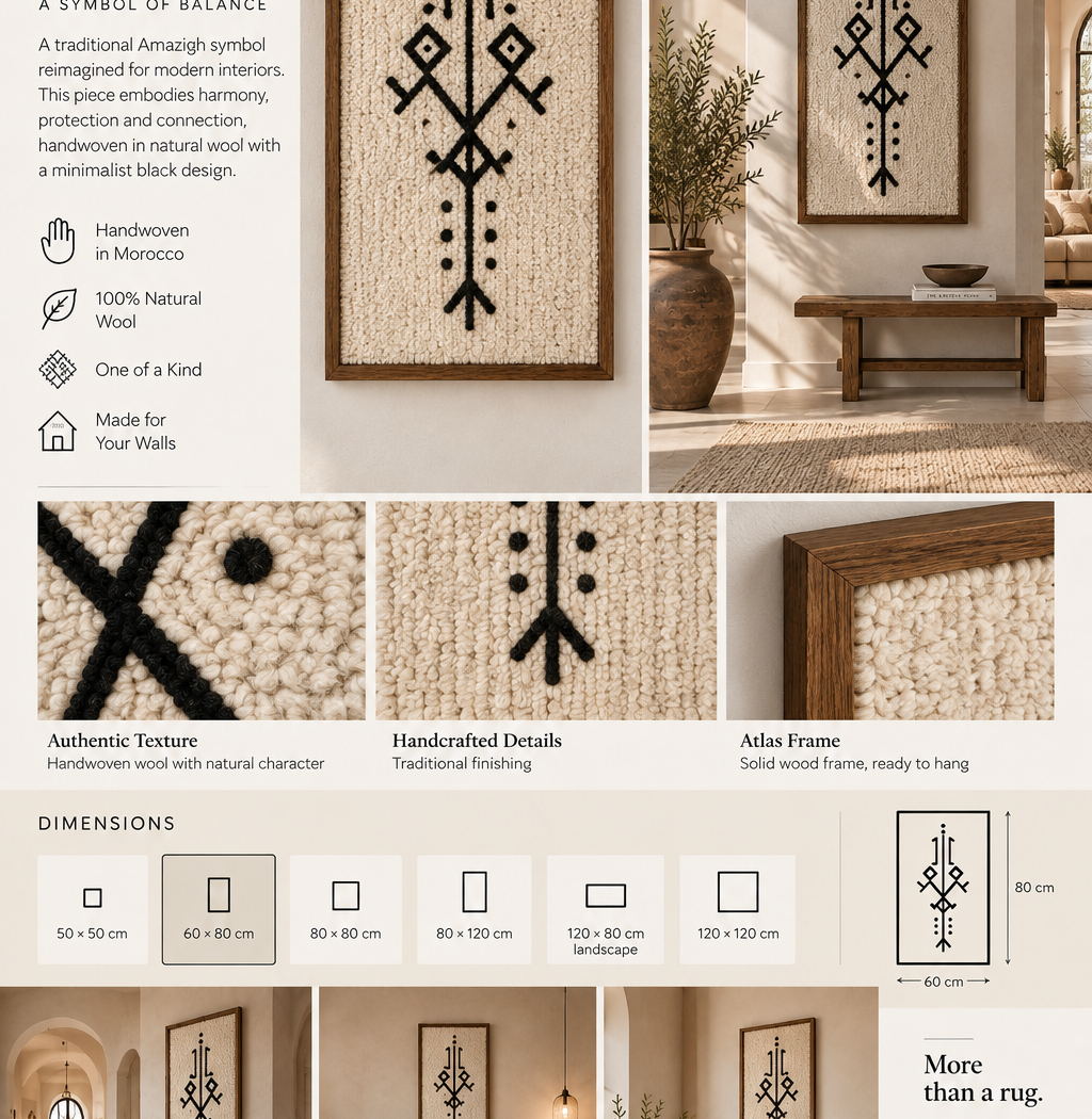 A Taznakht rug hanging as wall art in a living room